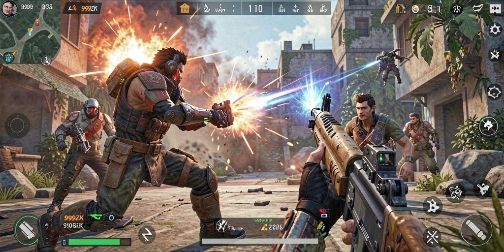 Tampilan mendebarkan dari aksi gameplay FPS 999ZK.