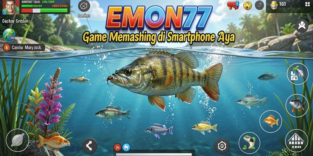 Menampilkan gameplay memancing yang seru dan realistis di EMON77.
