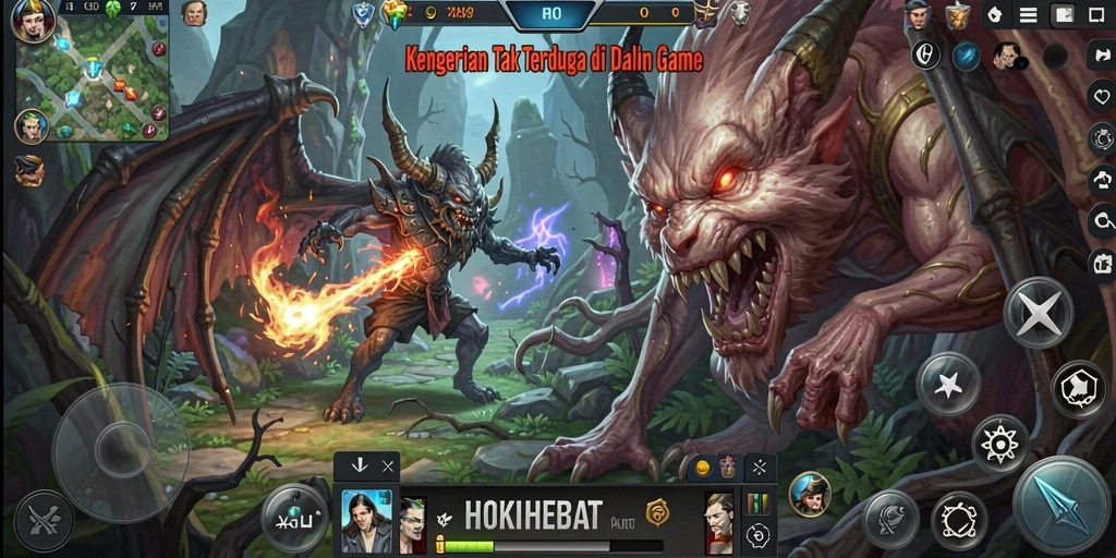 Screenshot menampilkan atmosfer horor yang mencekam dalam HOKIHEBAT.