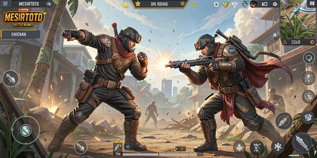 Tampilan gameplay seru dalam pertarungan Battle Royale MESIRTOTO.