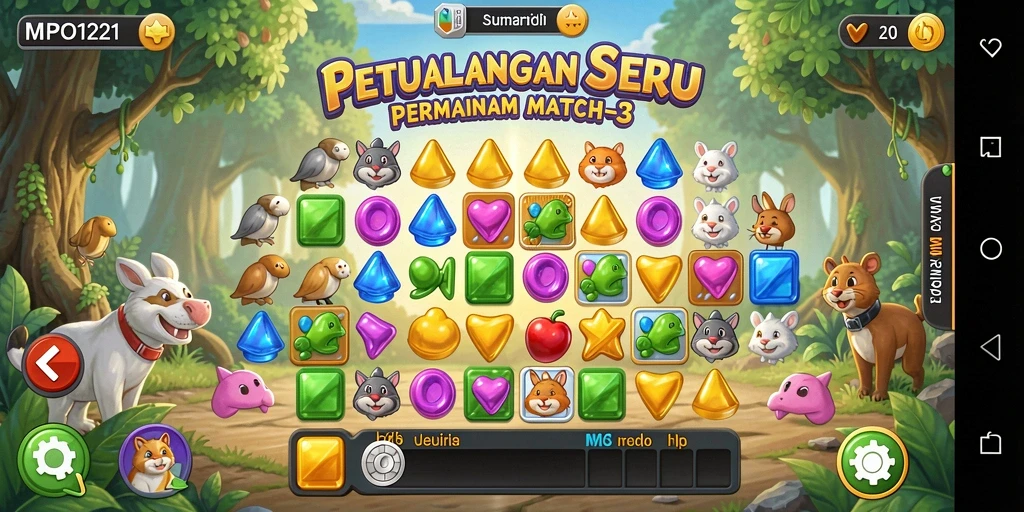 Screenshot MPO1221 menampilkan aksi seru dalam permainan Match-3.
