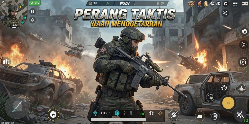 Screenshot utama WG87 menampilkan aksi tembak-menembak penuh ketegangan.